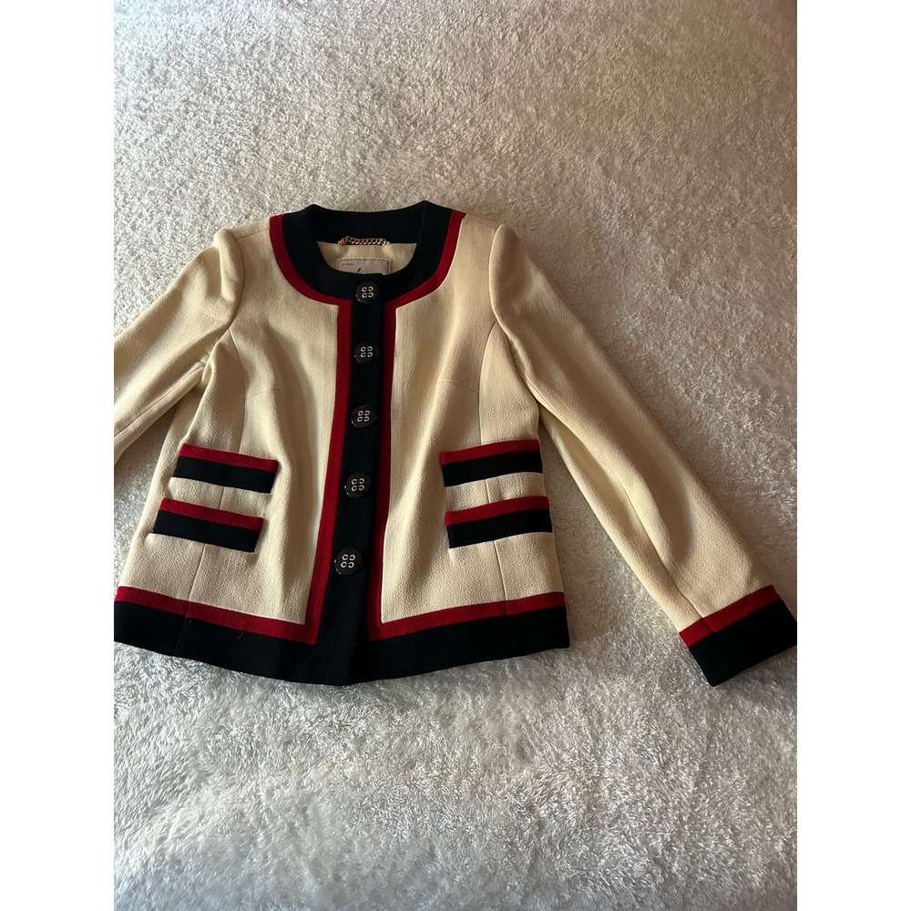 Classy MILLY Of New York Wool‎ Red,Blue & Cream Blazer Size 4